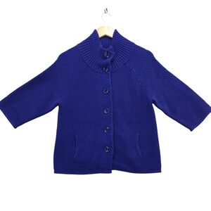 Talbots Petites Blue Cotton Knit Button Front Cardigan Sweater SP